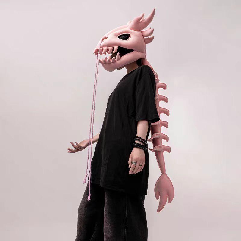 

Новый шлем-череп динозавра Экзоскелет Наполненная кукла Мягкое экзотическое украшение Фигурка Фестиваль Вечеринка Хэллоуин Забавные костюмы 80 CM розовый