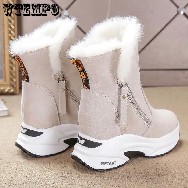 WTEMPO Women's Winter Cold-proof Non Slip Warm Plush Boots Autumn Faux Suede Mid Heel Solid Color Warm Snow Boots Ski Boots