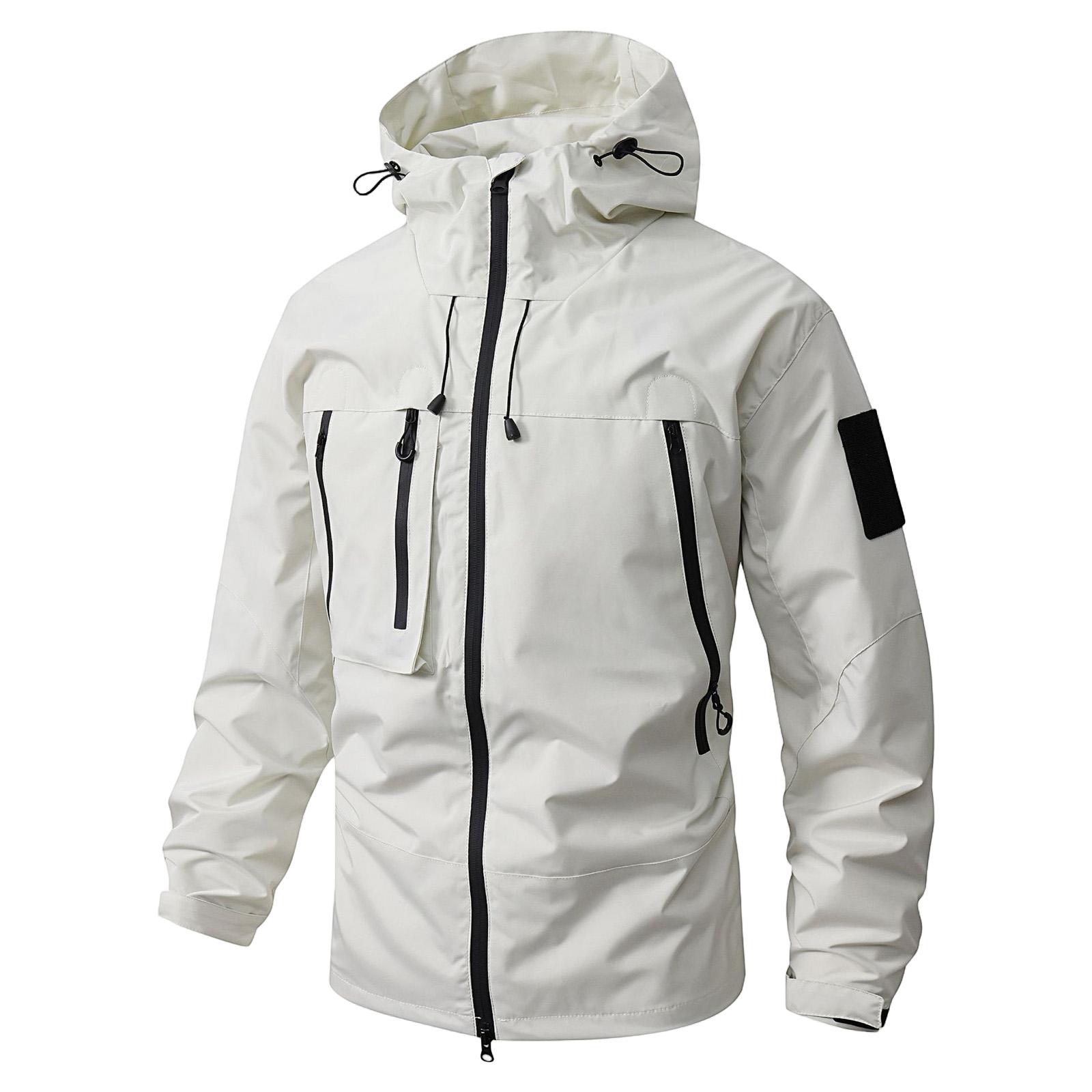

Men s Solid Color Outdoor Workwear Casual Loose Zipper Pocket Warm Long Sleeved Hooded Jacket XXL белый