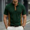 Mens Casual Color Block Ribbed Henley Collar Short Sleeve Polo Shirt