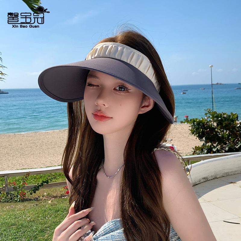 8523 hat women's fashion pleated empty top hat summer outdoor play visor hat big brim sun hat