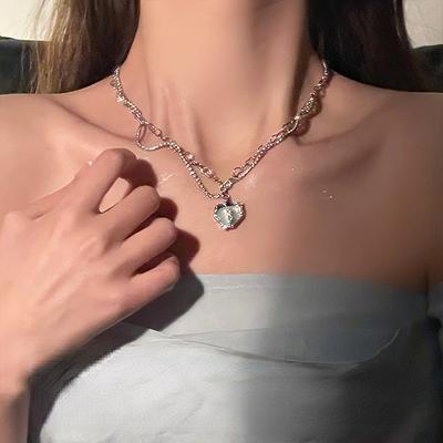 Fashion Peach Heart Water Drop Pendant Necklace Jewelry Pink Crystal Girl Sweet Cool Clavicle Chain Aesthetic Y2k Accessories