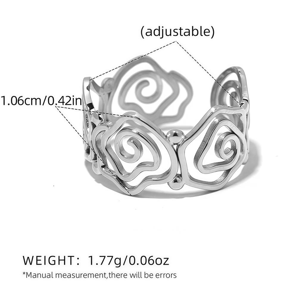 Stainless Steel Spiral Adjustable Open Rings for Women 18K Gold Plated Waterproof High Quality Ladies Jewelry for Vacation Etc