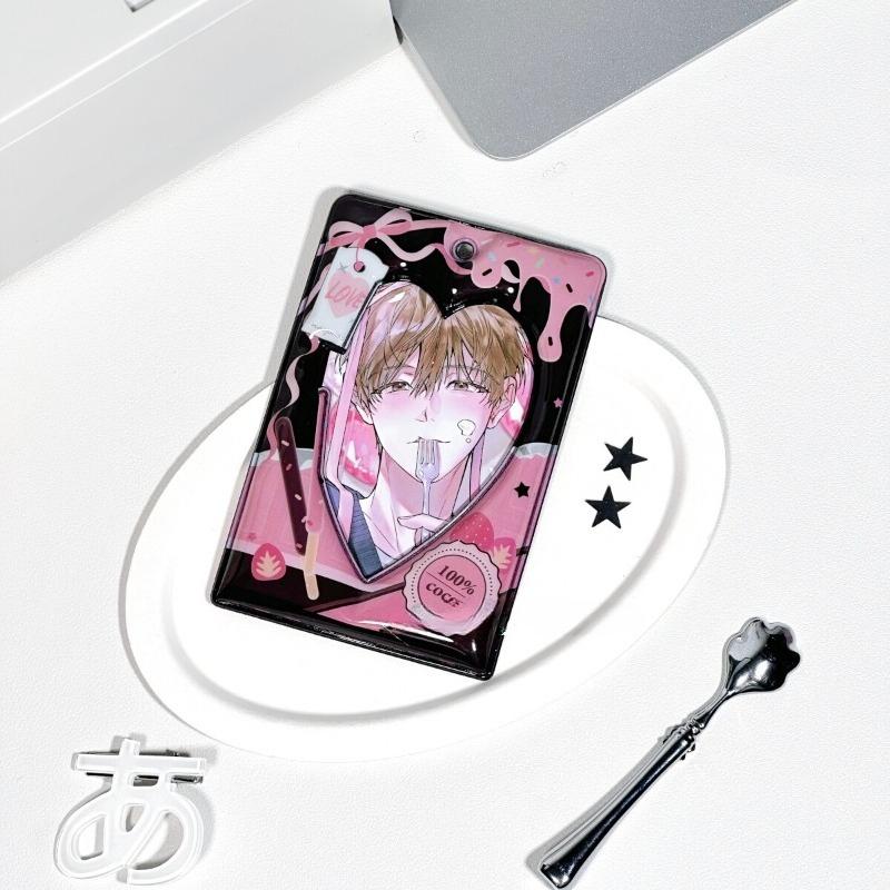 

Love Chocolate PVC Card Holder with Chain 3 Inch Kpop Photocard Sleeves Creative Photo Frame Protective Case Kawaii Gifts 2025 земляничный