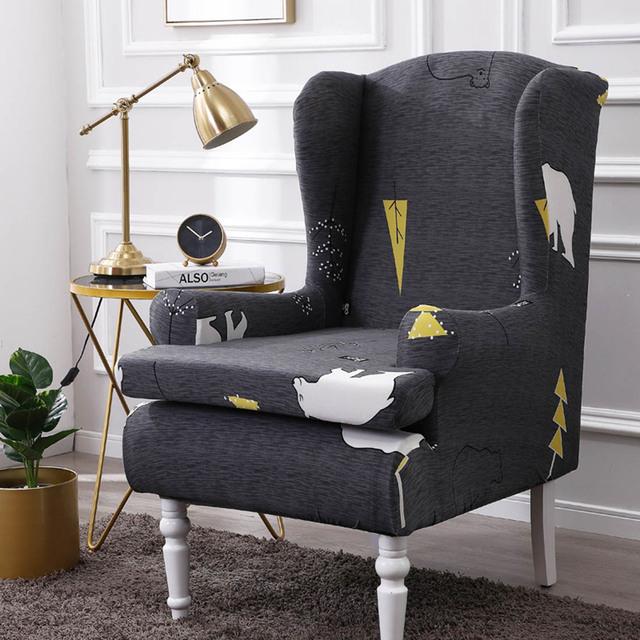 Sell -Nordic 2pc /Set Arm King Back Sofa Chair Cover Elastic Armchair Wingback Wing Dining Sofa Back Chair Cover Stretch Protector
