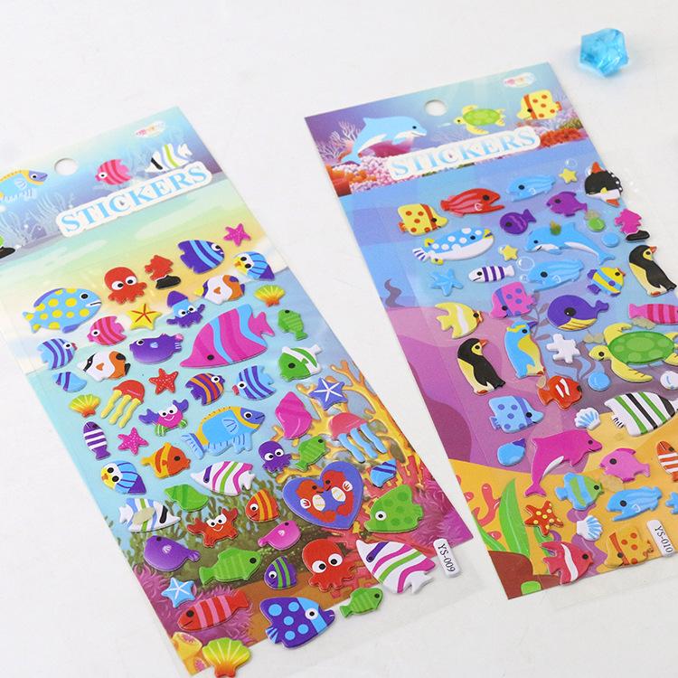 4 Sheets/Set Marine Life Cartoon Fish Stickers Baby Kids Cute 3D Bubble Puffy Sticker Scrapbook for Boy Girl Bedroom Decoration