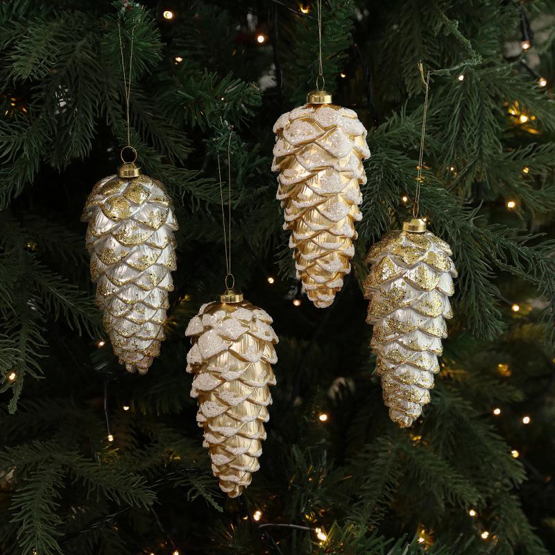 Vintage Gold & Silver Pine Cone Acorn Ornaments for Christmas Tree Decoration