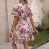 2026 Summer New Women's Fashion Printed Dress with Spotted Ruffles and Tie-Waist Design