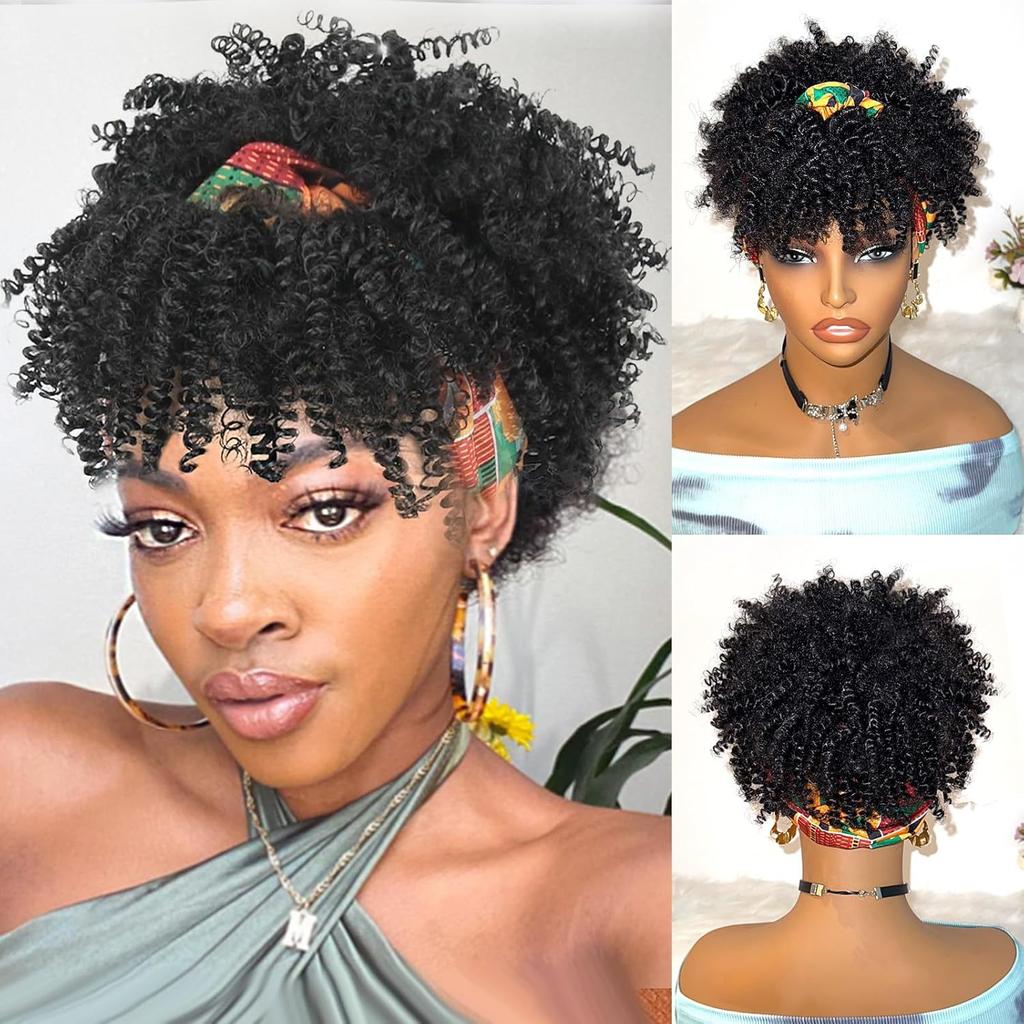 Short Afro Kinky Curly Headband Wigs Wholesale Ombre Brown Heat Resistant Fibre Synthetic Hair Headband Wigs for Black Women