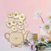 Home Soft Furnishing Wooden Teapot Shape Flower Holder, Natural Wood Floral Display Stand, DIY Hand Painted Art Blank Vase Decor for Artificial