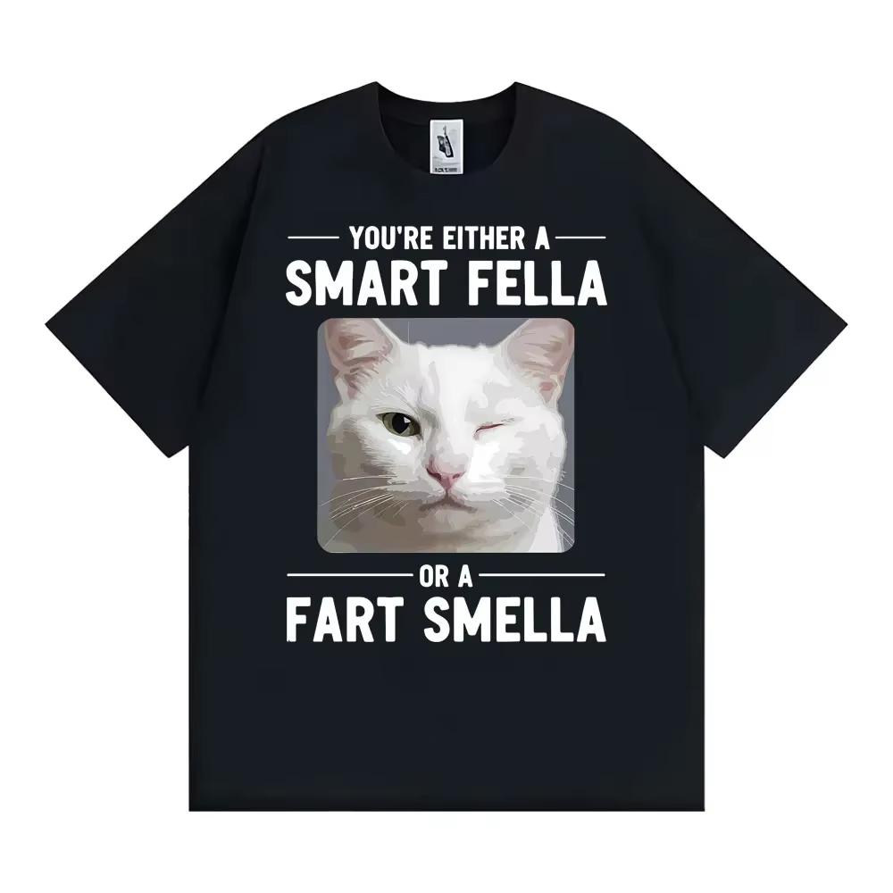 

Winking Cat _Smart Fella or A Fart Smella_ Graphic T-shirts Men s Women Clothing Retro Summer Short Sleeve Cotton Casual T Sh... S разноцветный