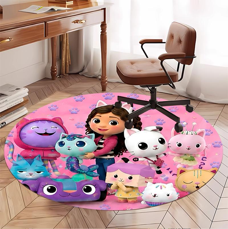 Gabby's Dollhouse Pattern Round Rug, Indoor/Outdoor Mat, for Picnic, Gameroom, Bedroom, Office, Living Room, Home Decor Carpet, Birthday Gift