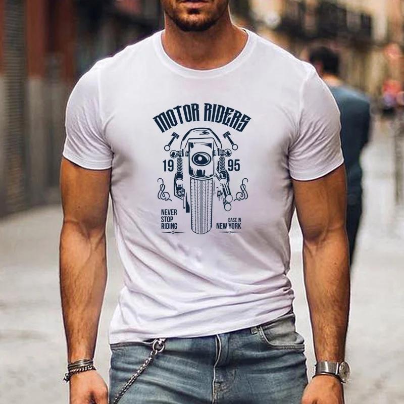 Mens Motorcycle Print TShirt Summer Casual Short Sleeve Round Neck Tees Breathable and Comfortable Fashion Tshirt S