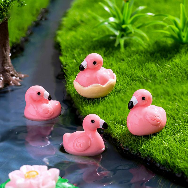 10Pcs Cute Cartoon Mini Flamingo Micro Landscape Decoration Crafts Miniature Resin Figurines Accessories Diy Home Decoration