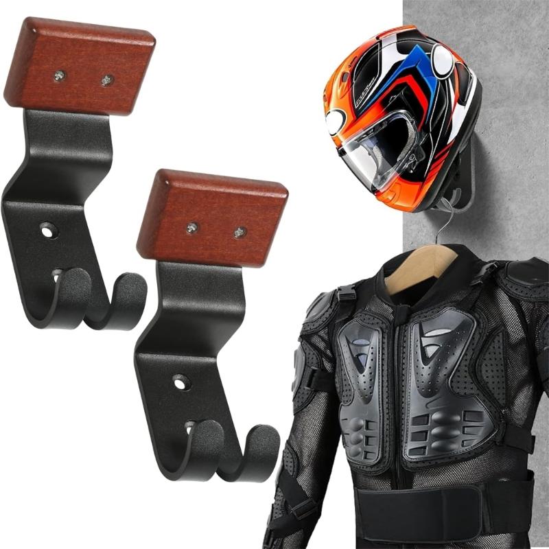 Sturdy Motorcycle Helmets and Jackets Storage Shelf Wall Display Rack with Utility Hooks for Home and Showrooms Use 2pcs