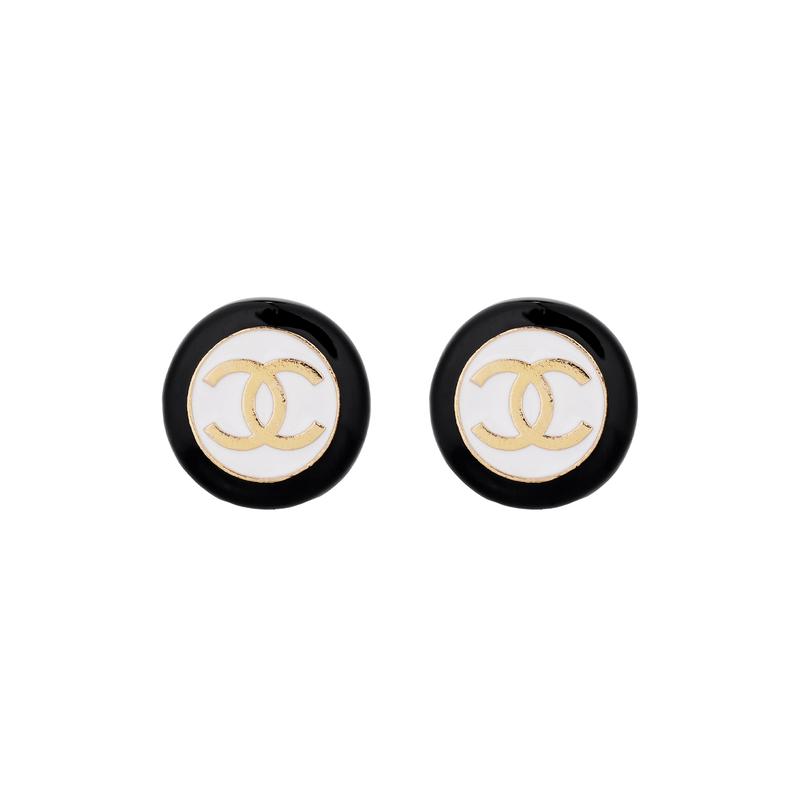 

CHANEL [24P New Product] Logo Design - Earrings, Men and Women, Couple Style, Black чорний