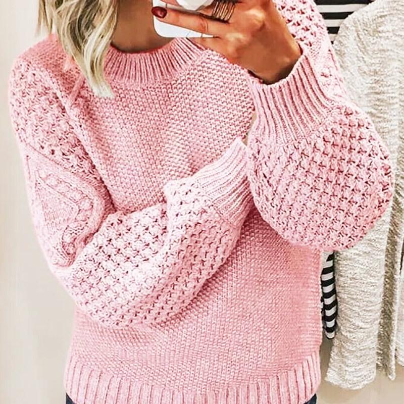 Women's Long Sleeve Cable Knit Pullover Sweater by Dunhuang