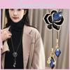 Elegant Blue Rose Floral Crystal Tassel Sweater Necklace Long Chain Accessory