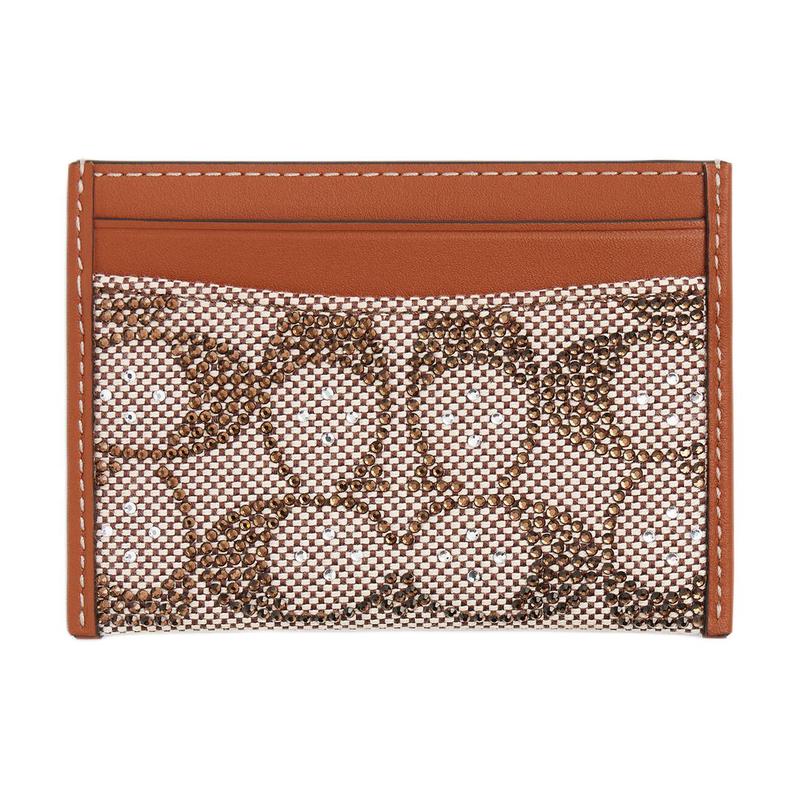 COACH Signature 11 AED Classic brand print Signature jacquard and glove-tanned leather Card holder Women s brown brown коричневый
