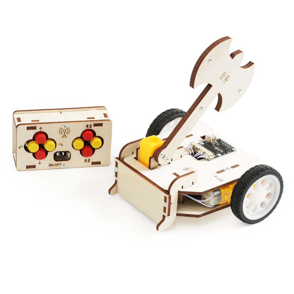 

Wooden Remote Assembled Controlled Combat Vehicle With Big Axe Children Toy Set