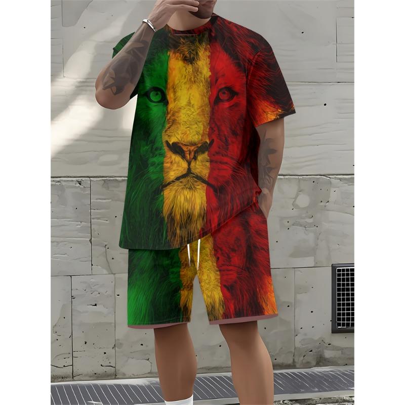 Summer New Letter Print Men's Suit Fashion Short Sleeve Shorts Suit Outdoor Street Men's Sports Shorts Daily Casual Pants