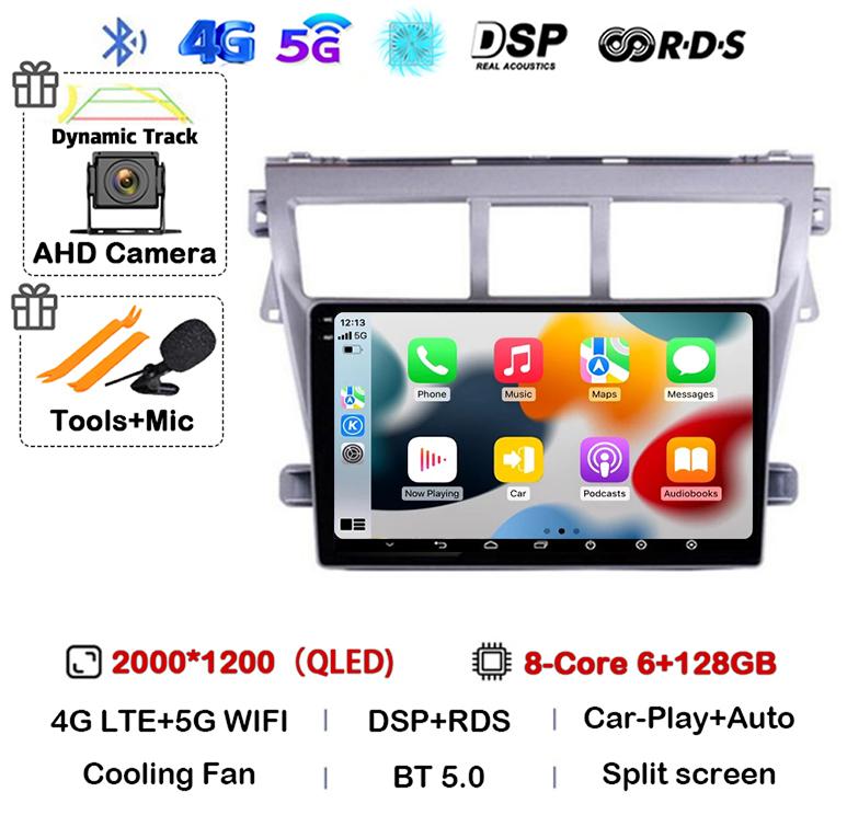 Android 14 Carplay Auto Car Radio For Toyota Vios Yaris 2007 2008 2009 2010 2011 2012 Multimedia Video Player 4G WIFI GPS Stereo