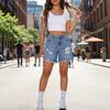 Ripped Burr Jeans Women's Summer High Waist Washed Straight Five-Point Pants Stylish Light Wash Raw Edge Casual Shorts