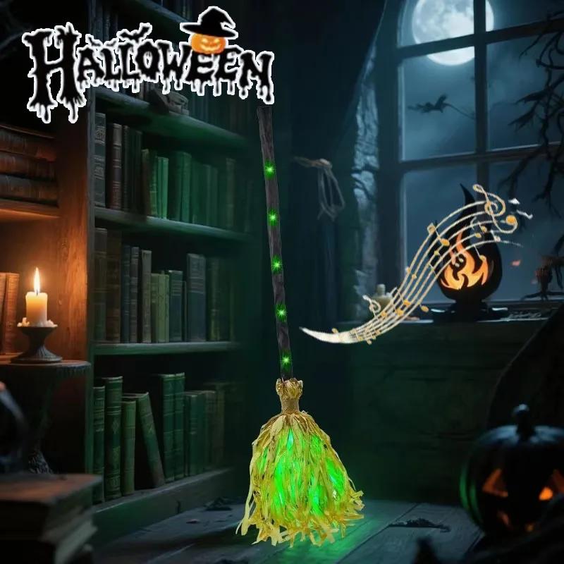 1-4PCS Halloween Magic Broom with Sound and Touch Activation Animated Light Up Moving Dancing Broomstick for Haunted Decoration