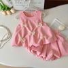 Children's Set Summer Korean Girls' Bow Sleeveless Vest+shorts Casual Dress
