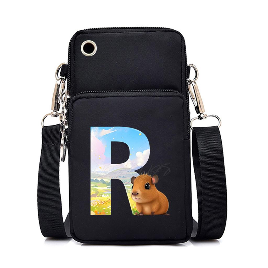 Letter Print Black Messenger Bag Casual Portable Mobile Phone Bag