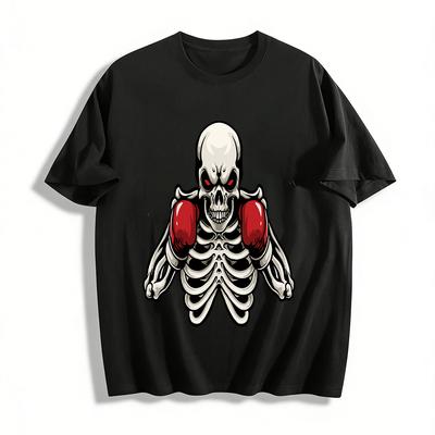 Dark Boxing Skull Graphic Tee Men Women Vintage Streetwear Top Pure Cotton T-shirt