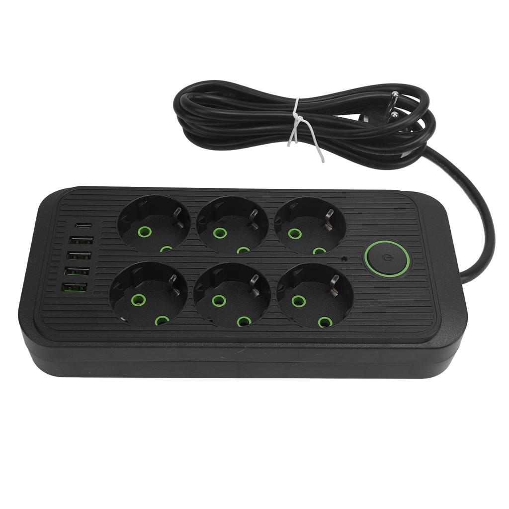 6 Way Power Strip with 4 USB and 1 Type C Port Europn Standard Power Socket with 2 Meter Cable