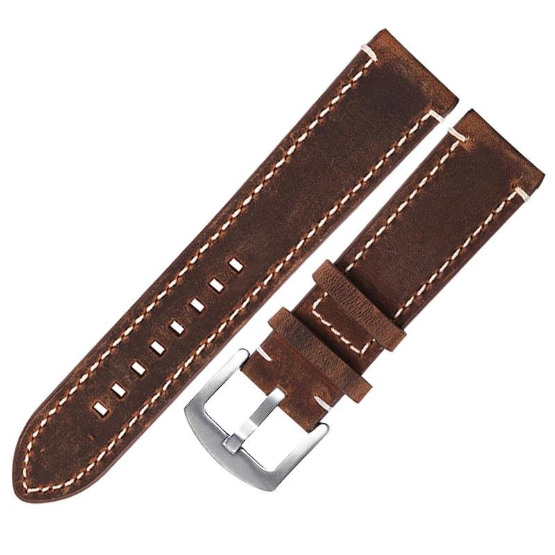 Vintage Leather Watchband for Seiko 18mm 20mm 22mm 24mm High Quality Retro Calf Leather Watch Strap Genuine Leather Bracelet