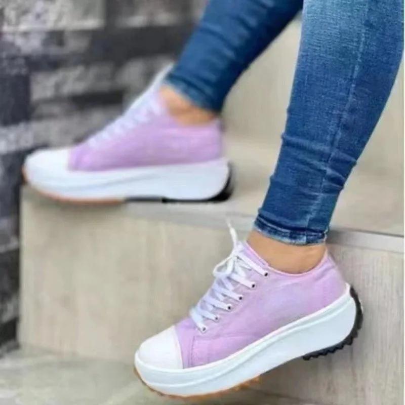 

Fashion Women s Shoes 2024 Hot Sale Lace Up Women s Vulcanize Shoes Spring Autumn Round Toe Mixed Colors Platform Casual Sports Shoes 43 фіолетовий