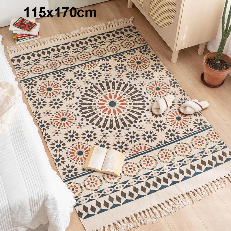 Cotton Linen Boho Rugs for Living Room Muslim Retro Ethnic Anti Slip Bedroom Area Rugs and Carpets Print Tatami Prayer Floor Mat