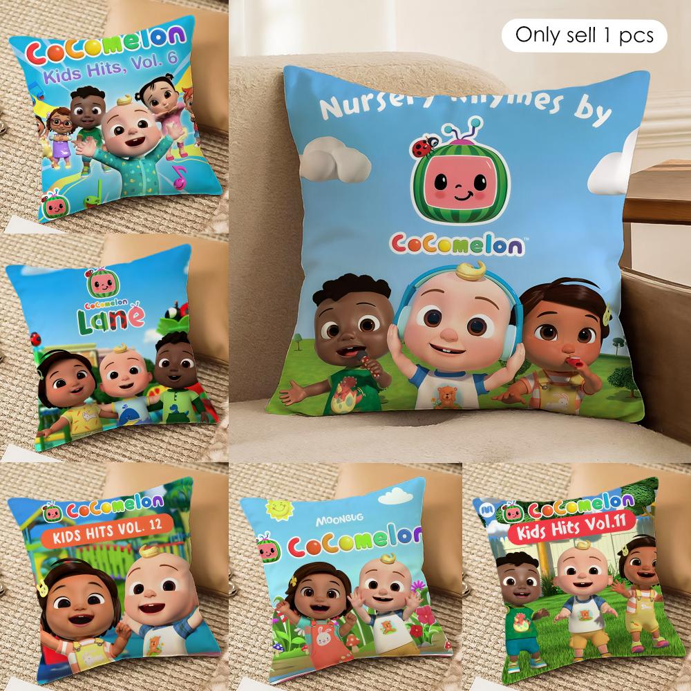 Cartoon CCoComelons Cute Cushion Cover Silky Short Plush Invisible Zipper Dustproof Sofa Pillow Case For Home Decor