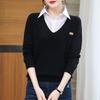 Women's Fashion 2025 Spring & Autumn Fake Two-Piece Sweater with Shirt Collar
