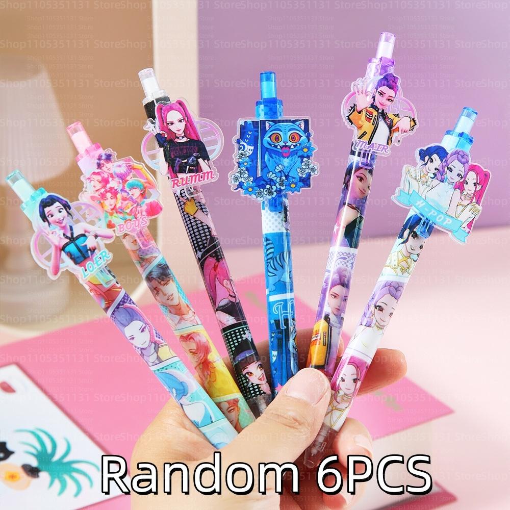 Anime KPop Retractable Gel Pen Cute Patch Click Pen Creative Student Stationery Office Writing Supplies Gift for Kids Fans 0.5mm