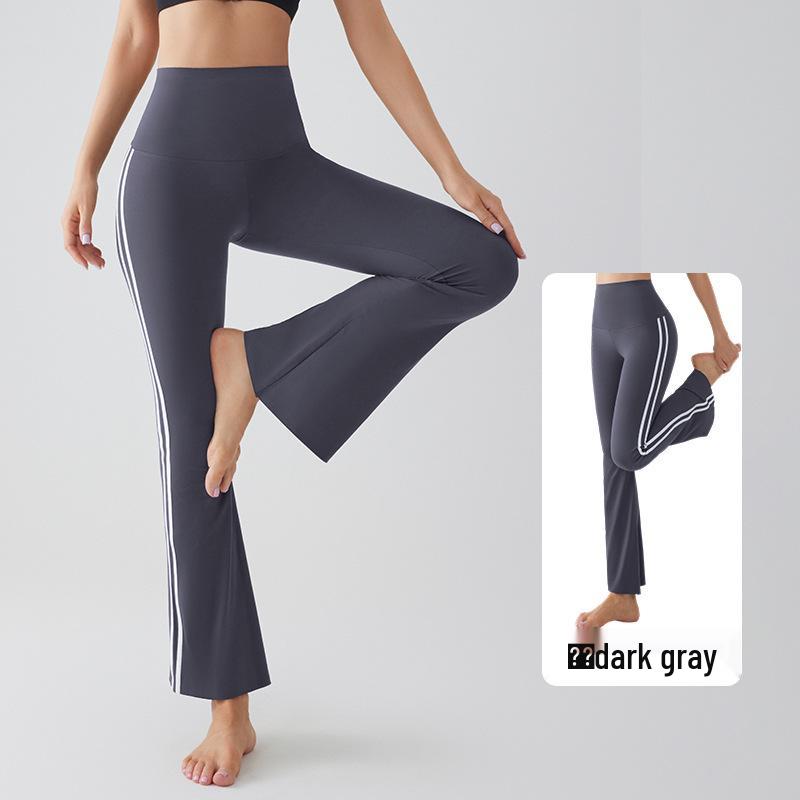 

European & American Style High-Waisted Flared Yoga Leggings: Tight-Fitting, Quick-Drying, Breathable, Slimming Sports & Workout Pants. L (50-57 kg) серый