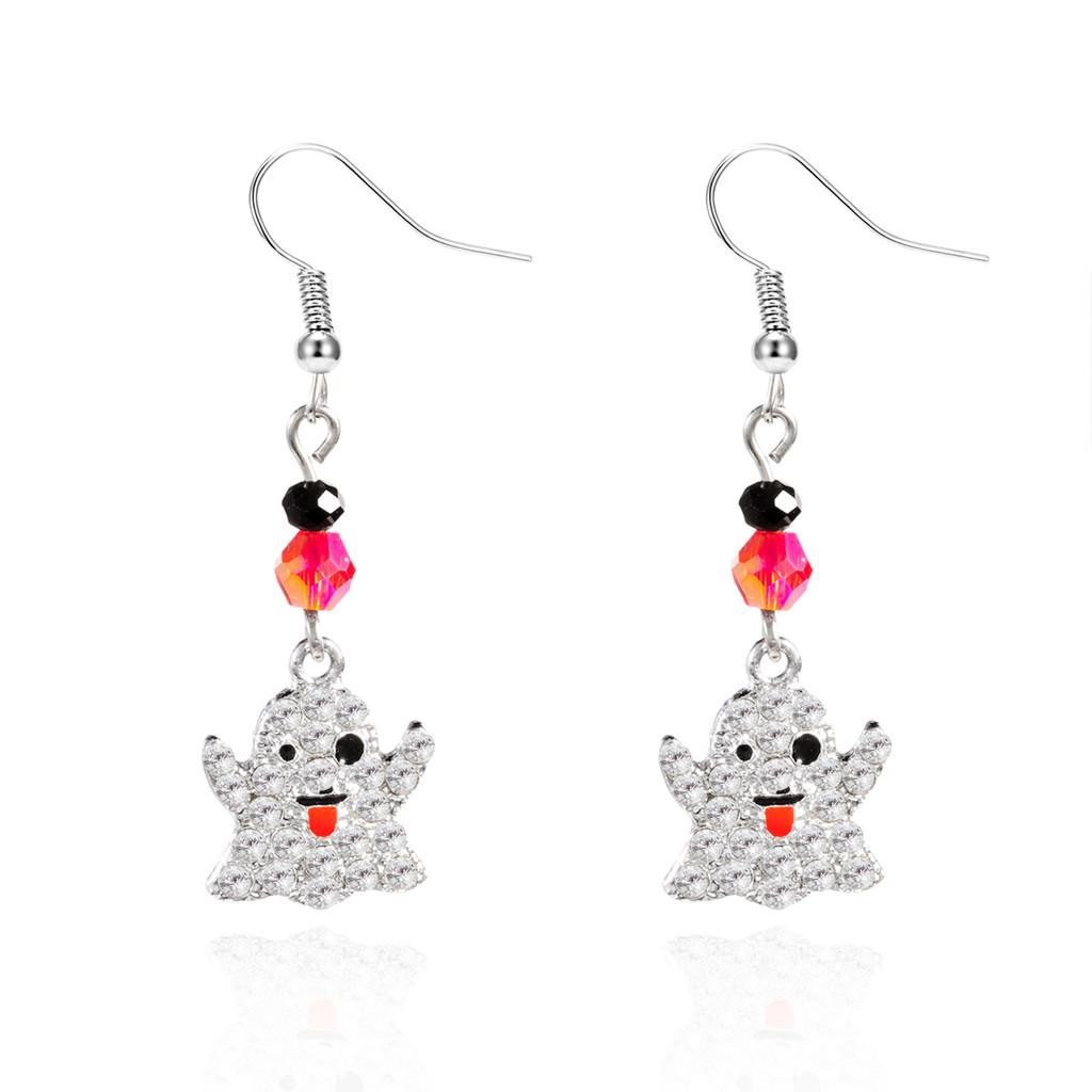 Festive Halloween Earrings With Skull Pumpkin Bat And Rhinestone Accents For Holiday Celebrations
