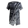 Fashion Womens Summer Geometric Print Loose Short Sleeve Irregular Hem T-Shirt
