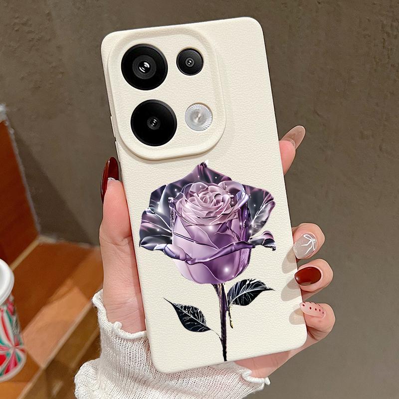 Crystal Rose Pattern Leather Texture Slim Matte Case For Xiaomi 13T Pro Poco X7 X6 Redmi Note 14 13 Pro 12 11 10 Pro TPU Soft Shockproof Phone Cover