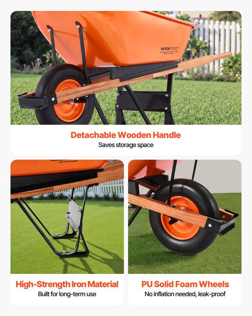 Wheelbarrow Cart One Wheel 6 Cu Ft Garden Dump Cart 330 lbs Utility Cart