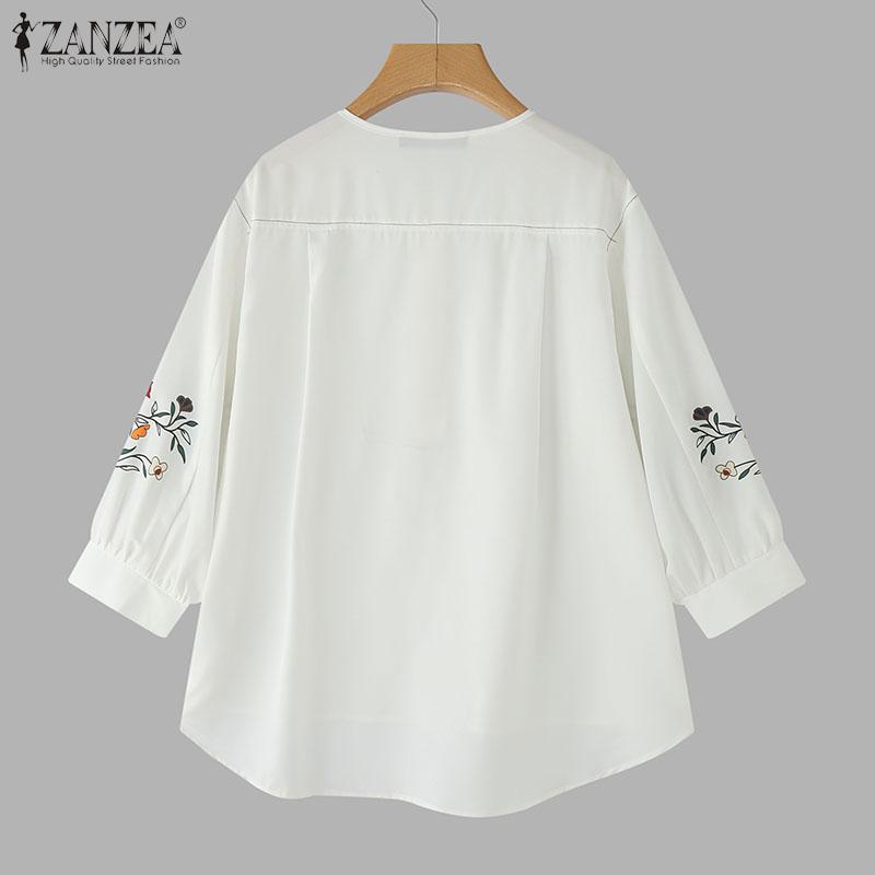 ZANZEA Women Casual Round Neck 3/4 Sleeve Loose Print Blouse