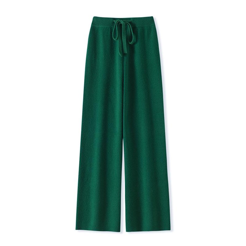 Women's High-Waist Wool Wide-Leg Pants: Autumn/Winter, Thick & Warm, Casual, Long, Knitted, Straight-Leg.