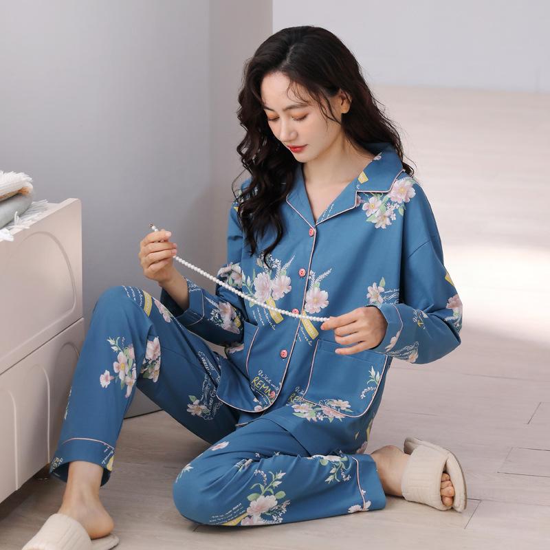 Pajamas Women'S Pure Cotton Long-Sleeved Women'S Mid-Autumn And Winter Thin Loungewear