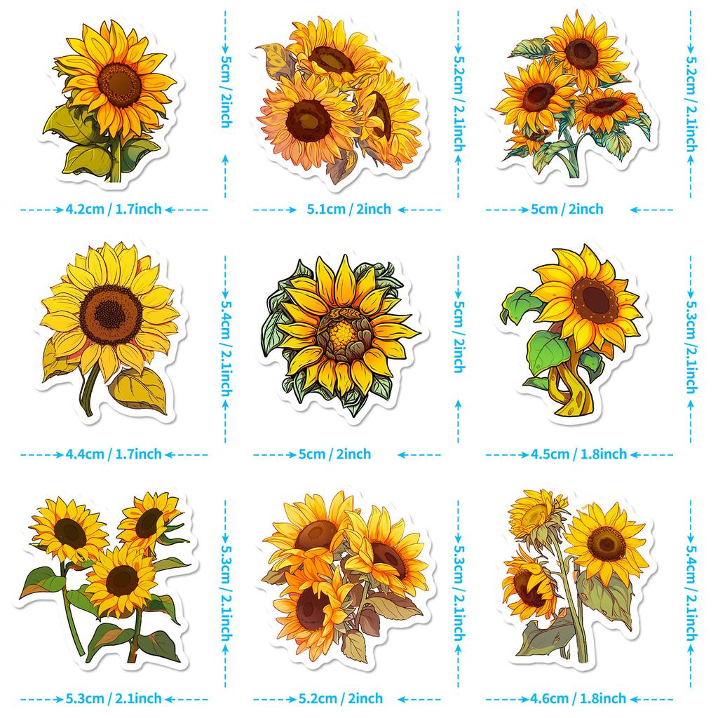 50 Sonnenblumen Sonnenblumen Aufkleber Kinder Schreibwarenbox Dekoration Pastoraler Stil Kreative Verschönerung Sonnenblumenaufkleber
