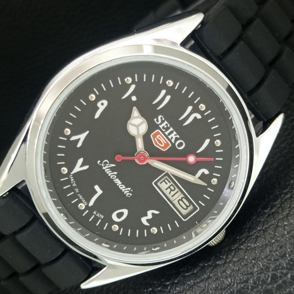 REFURBISHED SEIKO 5 AUTOMATIC 6309A JAPAN MENS VINTAGE BLACK WATCH a442434-1