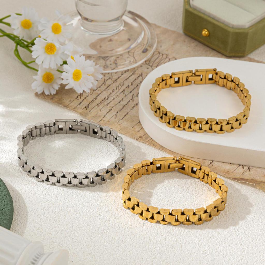 Gold-Plated Stainless Steel Hip Hop Bracelet - Detachable Titanium Steel Wristband for Women
