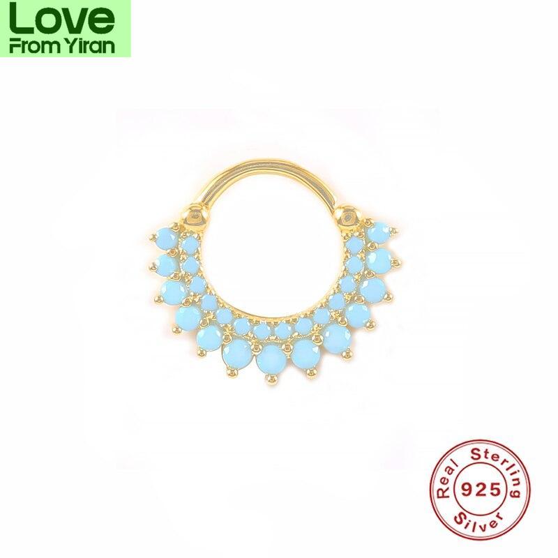 925 Silver Crystals Earrings Hoops For Women Round Nose Ring Puncture Cartilage Ear Nail Earring Fine Jewelry Gift 1pcs